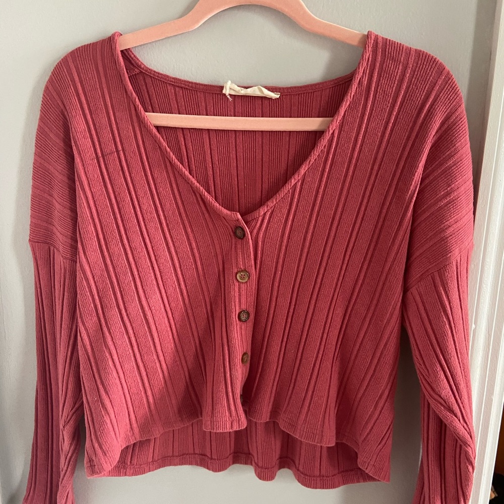 Molly Green Magenta Ribbed Long Sleeve Top